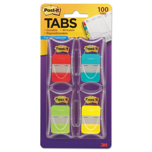 Post-it Tabs 1" Plain Solid Color Tabs, 1/5-Cut, Assorted Colors, 1" Wide, 100/Pack