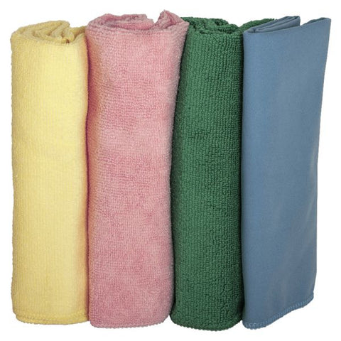 Genuine Joe Cleaning Cloths 16" x 16" - MicroFiber - Assorted - 4/ Pack