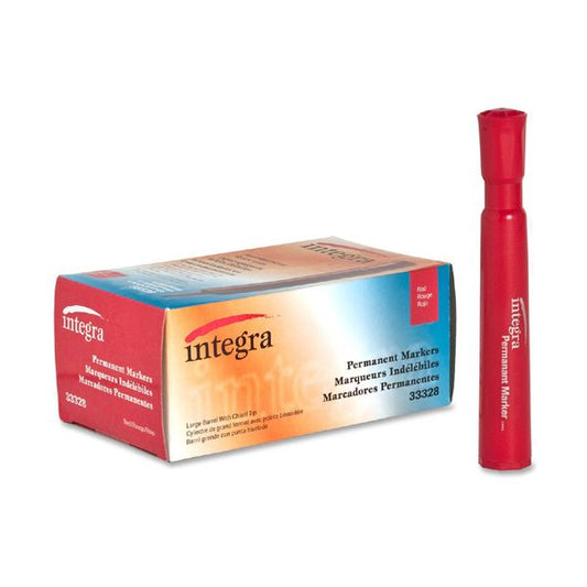 Integra Permanent Markers, Chisel Point, Red, 12/Pack