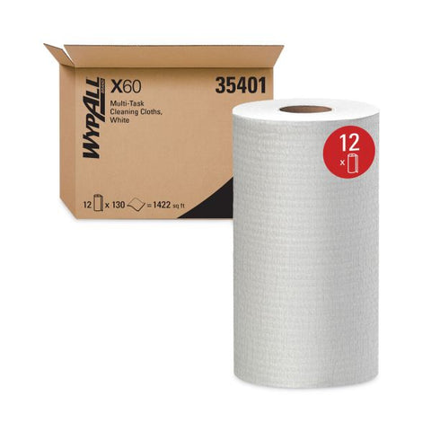 WypAll General Clean X60 Cloths, Small Roll, 9.8 x 13.4, White, 130/Roll, 12 Rolls/Carton