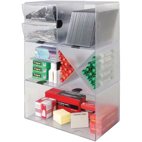 deflecto Stackable Cube Organizer, 1 Compartment, 6 x 6 x 6, Plastic, Clear