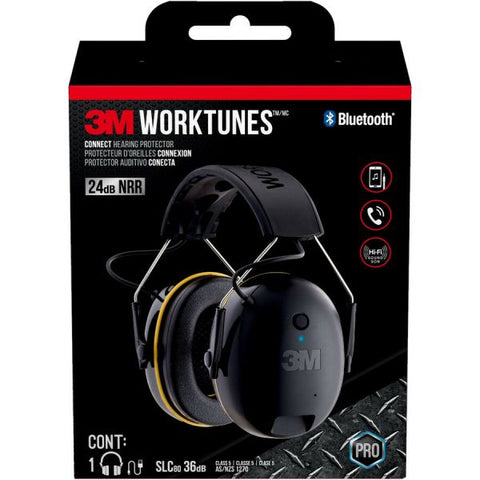 WorkTunes Connect Bluetooth Hearing Protector Stereo - Mini-phone (3.5mm) - Wired/Wireless - Bluetooth - Over-the-head - Binaural - Circumaural - Noise Reduction Microphone - Black, Yellow