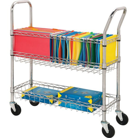 Lorell Wire Mail Cart 99.21 lb Capacity - 4 Casters - 4" Caster Size - Steel - x 34.3" Width x 12.5" Depth x 40" Height - Chrome - 1 Each