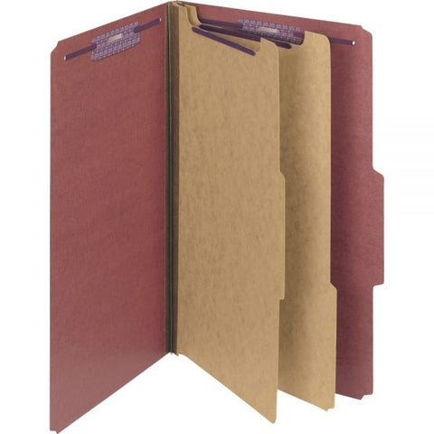 Smead Pressboard Classification Folders, Six SafeSHIELD Fasteners, 2/5-Cut Tabs, 2 Dividers, Legal Size, Red, 10/Box Legal - 2 Dividers - 6 Fasteners - 2" Capacity - Red - 10/ Box