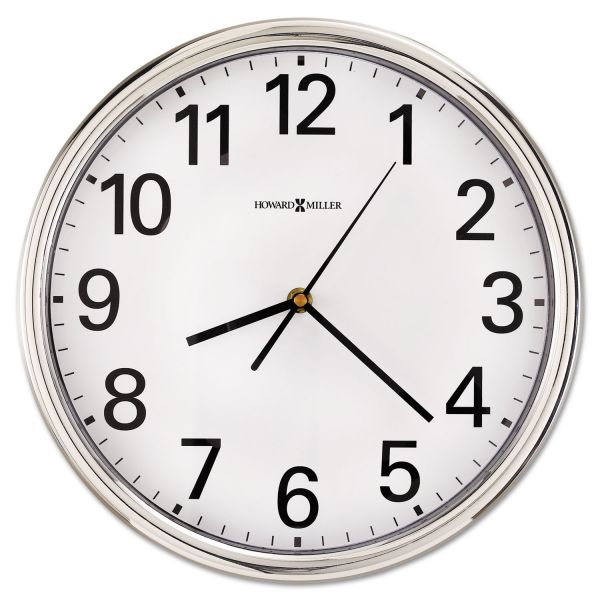 Howard Miller Hamilton Wall Clock, 12" Overall Diameter, Silver Case, 1 AA (sold separately)