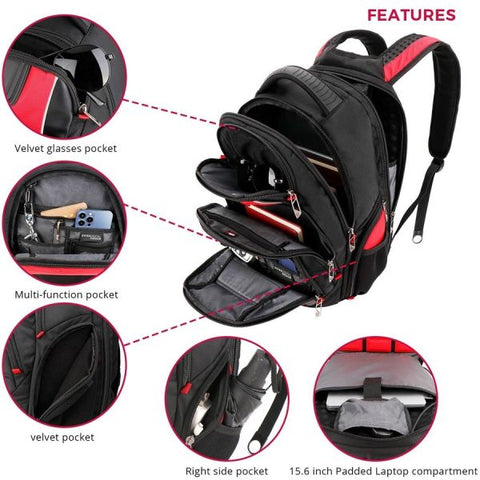 Swissdigital Design Anti-Bacterial Black and Red Backpack Travel Kit J14-41