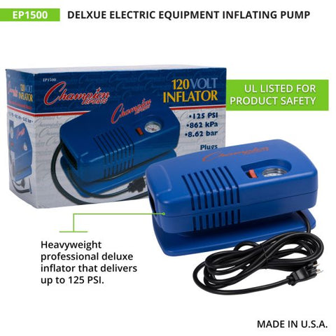 Champion Sports Electric Inflating Pump w/Gauge, Hose & Needle, .25hp Compressor