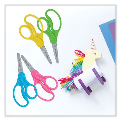 Westcott For Kids Scissors, Pointed Tip, 5" Long, 1.75" Cut Length, Assorted Straight Handles, 12/Pack