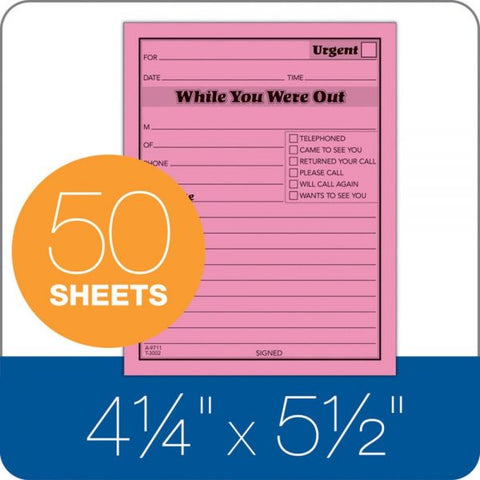 Adams Neon While You Were Out Message Pads 50 Sheet(s) - Gummed - 4" x 5" Sheet Size - Assorted - Assorted Sheet(s) - 6 / Pack