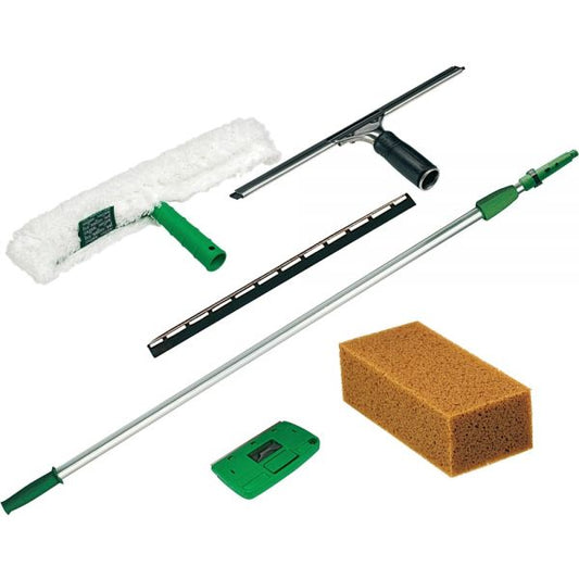 Unger Pro Window Cleaning Kit with 8 ft Pole, Scrubber, Squeegee, Scraper, Sponge