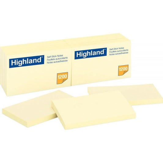 Highland Self-Stick Notes, 3" x 5", Yellow, 100 Sheets/Pad, 12 Pads/Pack