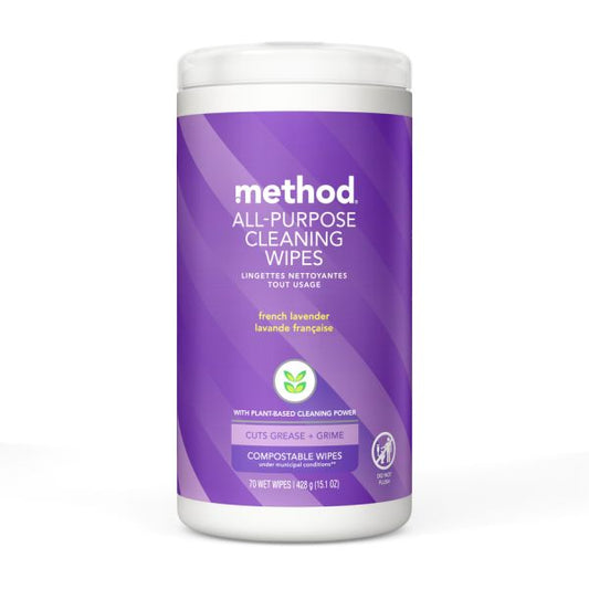 Method All-purpose Cleaning Wipes Wipe - French Lavender Scent - 70 / Tub - 1 Each - Purple