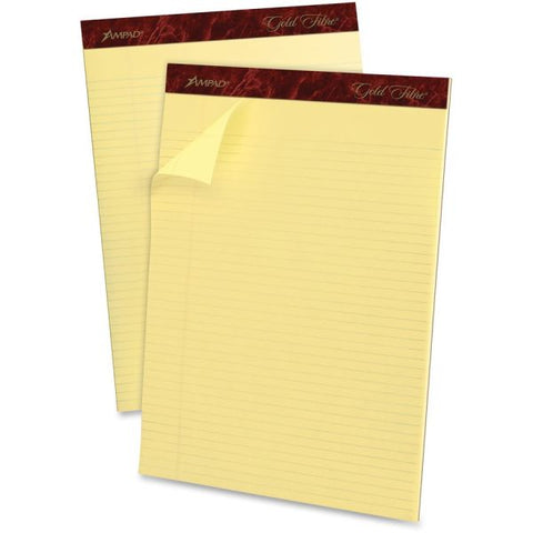 Ampad Gold Fibre Quality Writing Pads, Narrow Rule, 50 Canary-Yellow 8.5 x 11.75 Sheets, Dozen