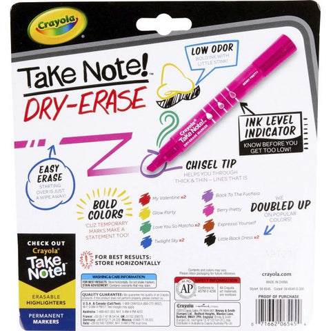 Take Note! Dry Erase Markers Chisel Marker Point Style - Assorted - 12 / Pack