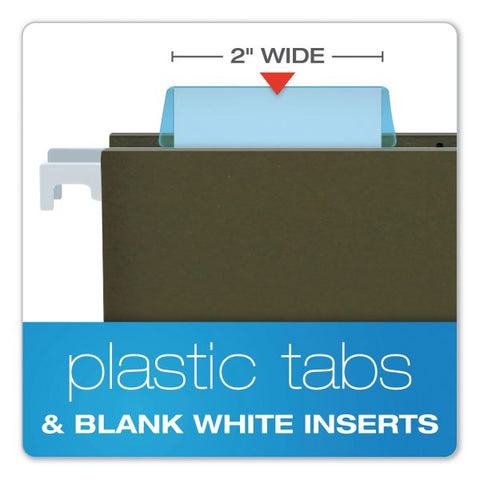 Pendaflex Transparent Colored Tabs For Hanging File Folders, 1/5-Cut, Blue, 2" Wide, 25/Pack