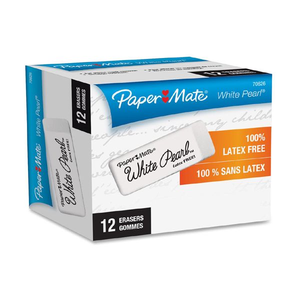 Paper Mate White Pearl Eraser, 12/Box