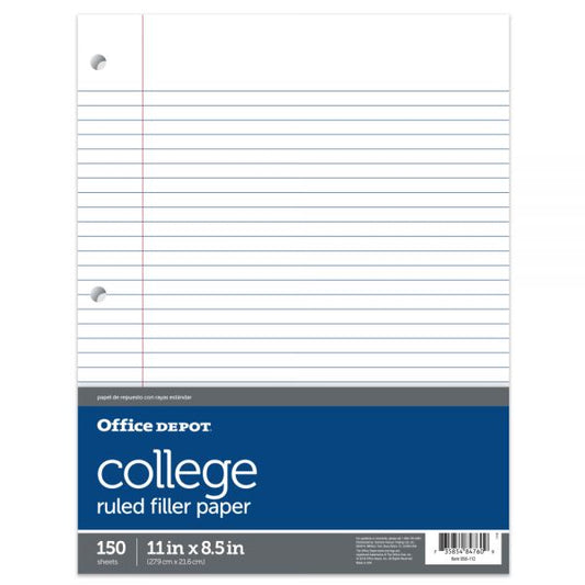 Notebook Filler Paper, College-Ruled, 8 1/2" x 11", 3-Hole Punched, White, Pack Of 150 Sheets