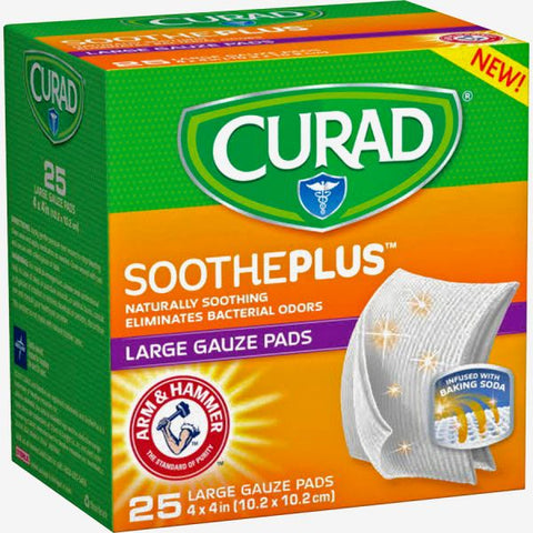 Curad SoothePlus Medium Non-stick Pads 4" x 4" - 25/Box - White