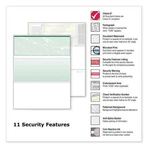 DocuGard Standard Security Check, 8 1/2 x 11, Green Marble Top, 11 Features, 500 Sheets/Ream