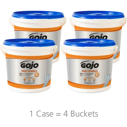 Gojo Fast Towels Bucket Fresh Citrus - Blue, Clear - Moisturizing, Non-irritating, Heavy Duty, Cleaning - For Multipurpose - 130 Per Bucket - 4 / Carton