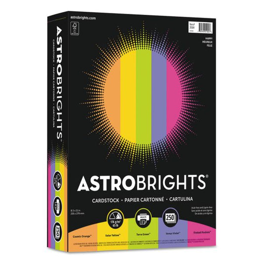 Astrobrights Color Cardstock -"Happy" Assortment, 65 lb Cover Weight, 8.5 x 11, Assorted, 250/Pack