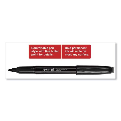 Universal Pen Style Permanent Markers, Fine Point, Black, Dozen