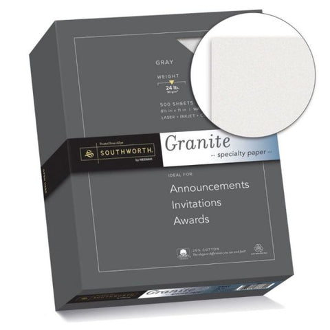 Southworth Granite Specialty Paper, 24 lb Bond Weight, 8.5 x 11, Gray, 500/Ream