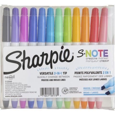 Sharpie S-Note Highlighters, Chisel Tip, Assorted Colors, Pack Of 12 Highlighters