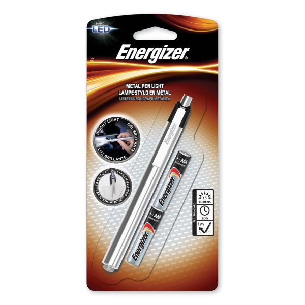 Energizer LED Pen Light, 2 AAA Batteries (Included), Silver/Black