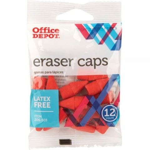 Eraser Caps, Red, Pack Of 12 Eraser Caps