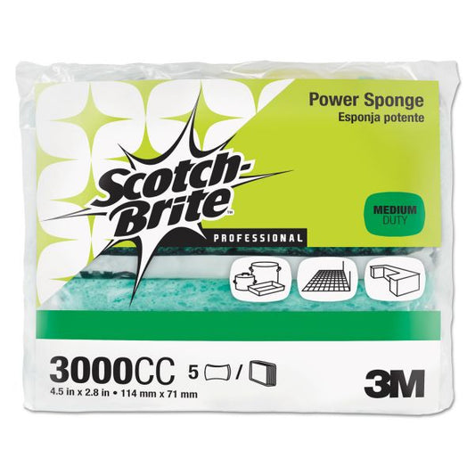 Scotch-Brite PROFESSIONAL Power Sponge, 2.8 x 4.5, 0.6" Thick, Blue/Teal, 5/Pack