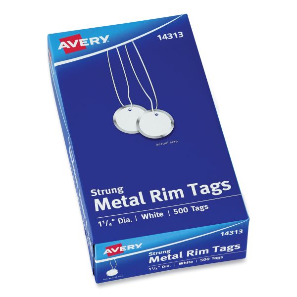 Avery Heavyweight Stock Metal Rim Tags, 1.25" dia, White, 500/Box