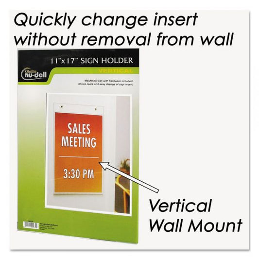 NuDell Clear Plastic Sign Holder, Wall Mount, 11 x 17