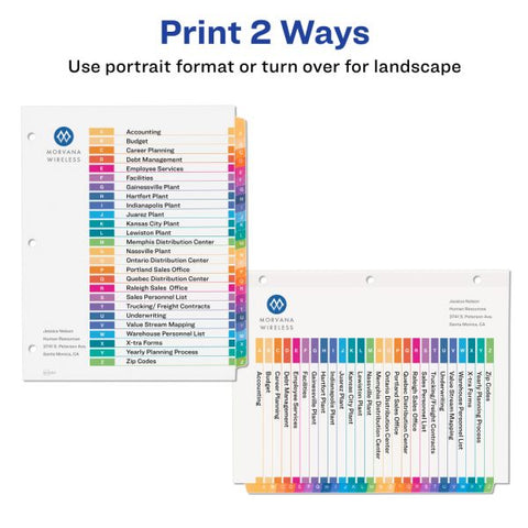 Avery Ready Index Dividers, A-Z Tab & Customizable Table of Contents, 8-1/2" x 11", Multicolor, Pack Of 6 Sets