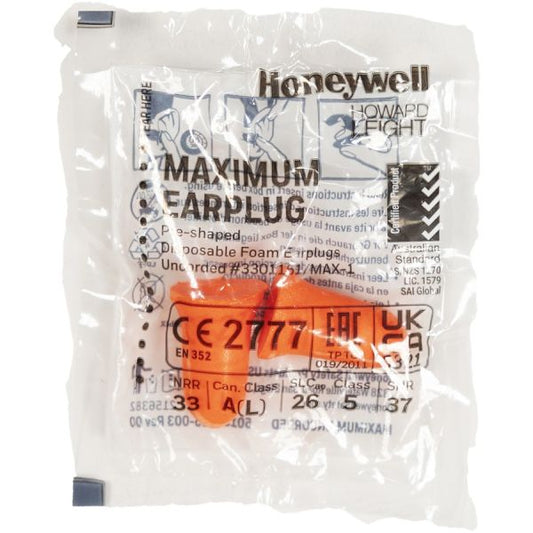 Howard Leight by Honeywell MAXIMUM Single-Use Earplugs, Cordless, 33NRR, Coral, 200 Pairs