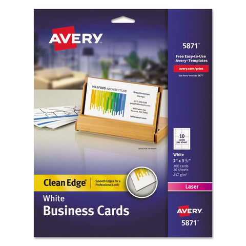 Avery Clean Edge Business Cards, Laser, 2 x 3.5, White, 200 Cards, 10 Cards/Sheet, 20 Sheets/Pack