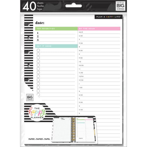 Happy Planner Classic Filler Paper, 40 Sheets, 7" x 9-1/4", Daily