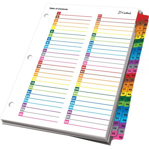 Cardinal OneStep Printable Table of Contents and Dividers - Double Column, 52-Tab, 1 to 52, 11 x 8.5, White, 1 Set