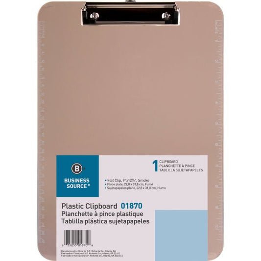 Business Source Transparent Plastic Clipboard 8 1/2" x 11" - Plastic - Smoke - 1 Each