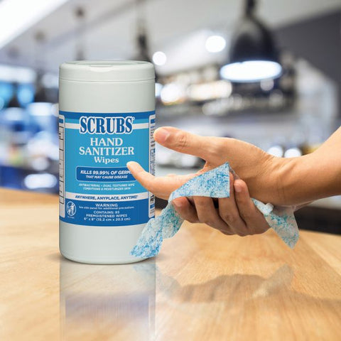 SCRUBS Hand Sanitizer Wipes Blue, White - Abrasive, Non-scratching, Textured - For Hand - 85 Per Canister - 6 / Carton