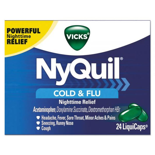 Vicks NyQuil Cold and Flu Nighttime LiquiCaps, 24/Box, 24 Boxes/Carton