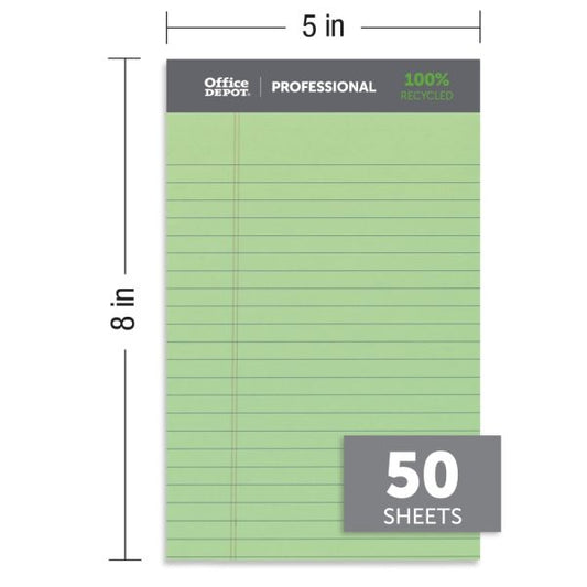 Professional Legal Pad, 5" x 8", Assorted Colors, Narrow Ruled, 50 Sheets, 6 Pads/Pack