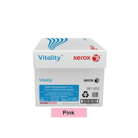 Xerox Vitality Pastel Colored Multi-Use Print & Copy Paper, Letter Size (8 1/2" x 11"), 20 Lb, FSC Certified, 30% Recycled, Pink, 500 Sheets Per Ream, Case Of 10 Reams