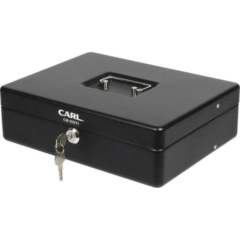 CARL Bill Slots Steel Security Cash Box 4 Bill - 5 Coin - Steel - Black - 3.5" Height x 10" Width x 7" Depth