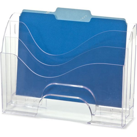 Officemate Clear Wave 2-way Desktop Organizer 3 Compartment(s) - 3 Tier(s) - 11.3" Height x 13" Width x 3.6" Depth - Desktop - Clear - Plastic - 1 Each