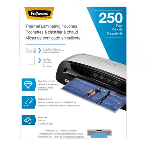 Fellowes Thermal Laminating Pouches, Letter Size, 3 Mil, 9" x 11-1/2", Ultra-Clear, Pack of 250 Pouches