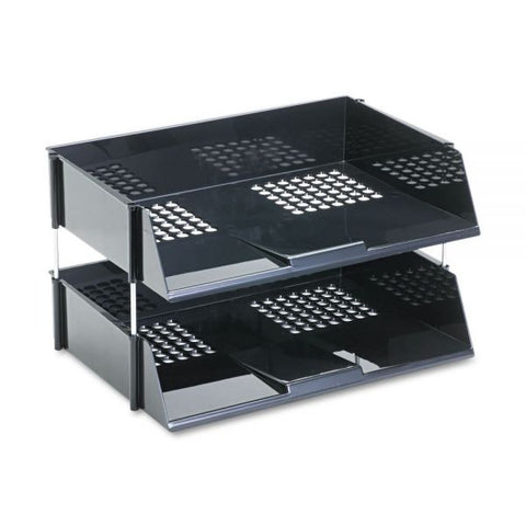 deflecto Industrial Tray Side-Load Stacking Tray Set, 2 Sections, Letter to Legal Size Files, 16.38" x 11.13" x 3.5", Black, 2/Pack