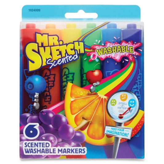 Mr. Sketch 6-count Scented Markers Chisel Point Style - Blue, Green, Orange, Purple, Red, Yellow Ink - 6 / Set