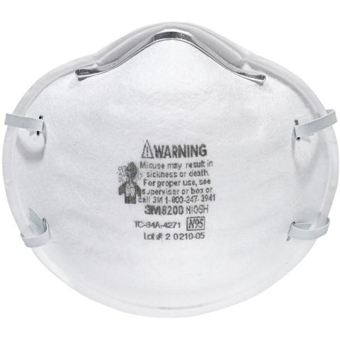 3M N95 Particle Respirator 8200 Mask, Standard Size, 20/Box