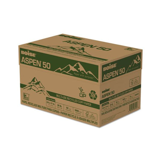 Boise ASPEN 50% Multi-Use Recycled Paper, 92 Brightness, 20 lb, 8 1/2 x 11, White, 5000 Sheets/Carton